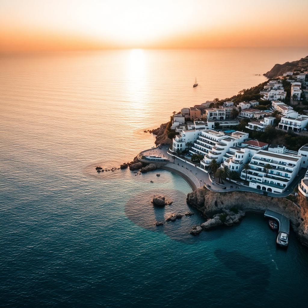 Vista aérea de la Costa del Sol al atardecer