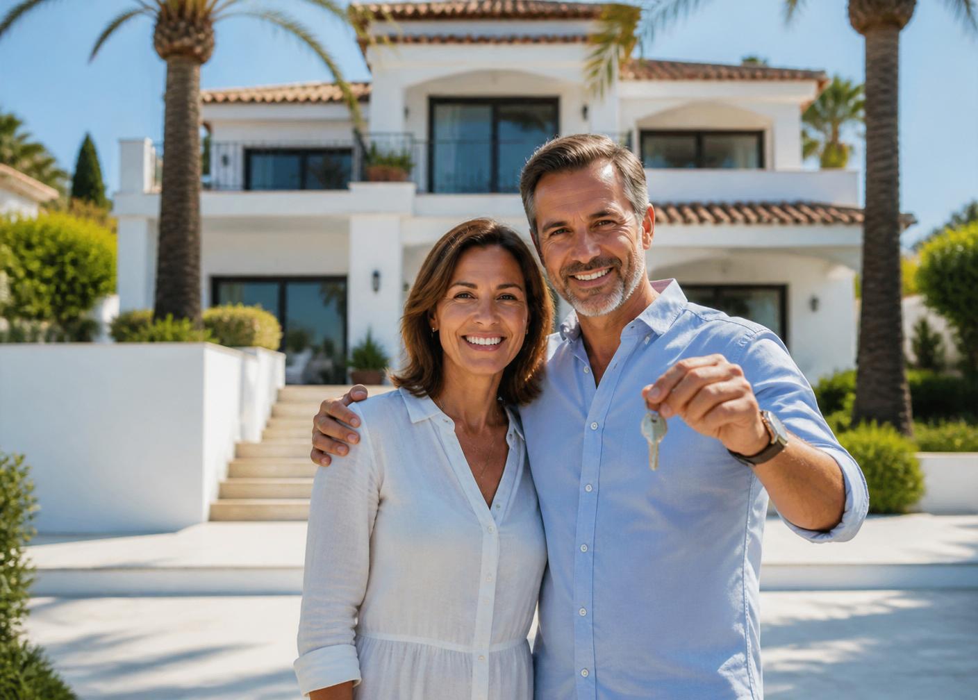 Propietarios felices con las llaves de su vivienda gestionada por Rentora